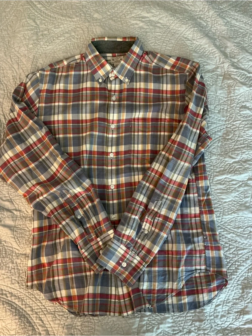 J. Crew Men's Plaid Button-Down Shirt in Blue, Red, Brown, Cream